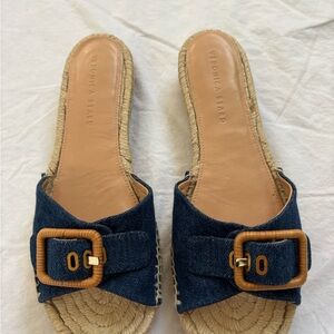 Veronica Beard Blue Denim Espadrille Slides with Buckle 10M